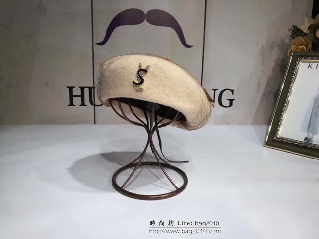 YSL聖羅蘭 專櫃代購款 時尚百搭網紗貝雷帽 LLWJ7457